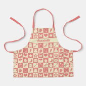 Schattige Girly Modern Roze Geruite Iconen Patroon Schort (Voorkant)