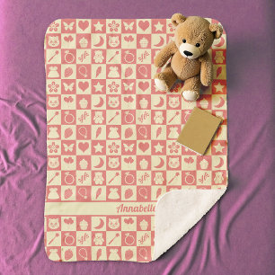 Schattige Girly Modern Roze Geruite Iconen Patroon Sherpa Deken