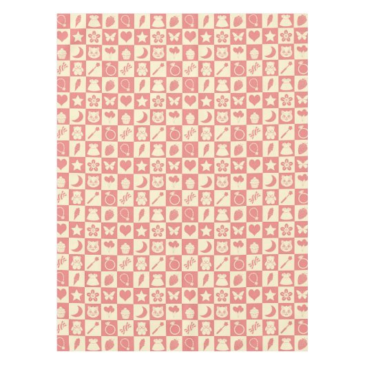 Schattige Girly Modern Roze Geruite Iconen Patroon Tafelkleed (Voorkant)