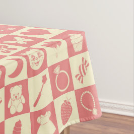Schattige Girly Modern Roze Geruite Iconen Patroon Tafelkleed