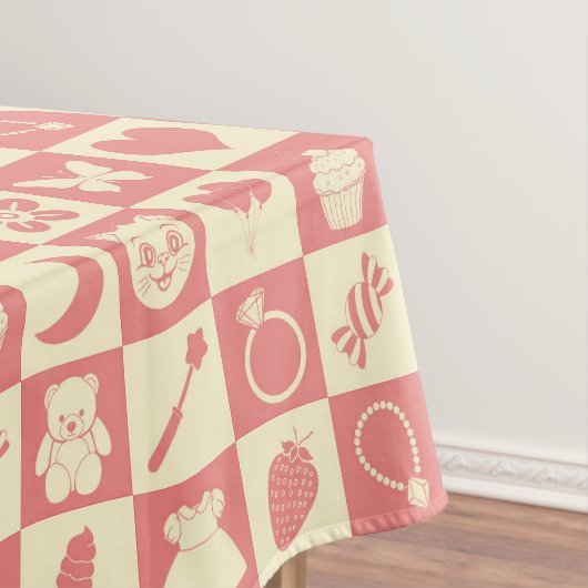 Schattige Girly Modern Roze Geruite Iconen Patroon Tafelkleed (Voorbeeld)