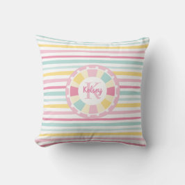 Schattige Girly Monogram Kleurrijk Gestreept Kussen