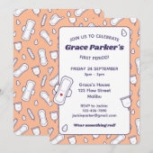 Schattige Girly Peach Cartoon Patroon Eerste Perio Kaart (Voorkant / Achterkant)
