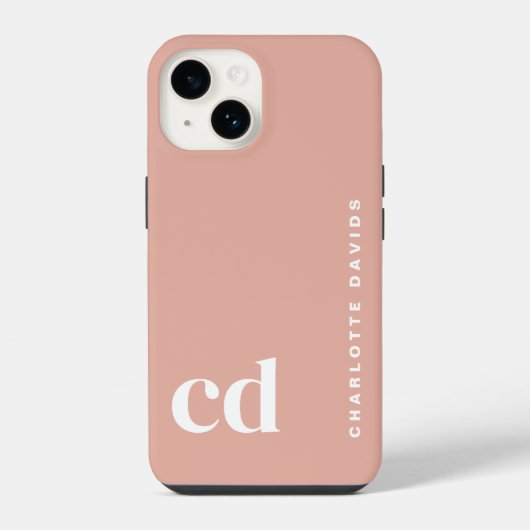Schattige Girly Peach Monogram iPhone Hoesje (Achterkant)