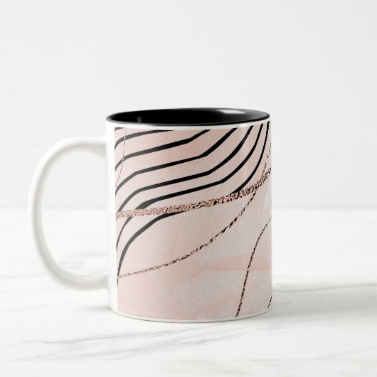 Schattige Girly Pink Bohemian Roos Gold Design Tweekleurige Koffiemok (Links)