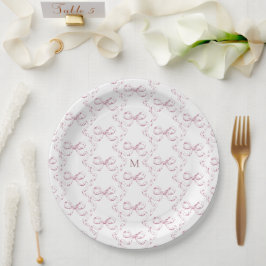 Schattige Girly Pink Bow Monogram Papieren Bordje