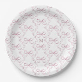 Schattige Girly Pink Bow Monogram Papieren Bordje (Voorkant)