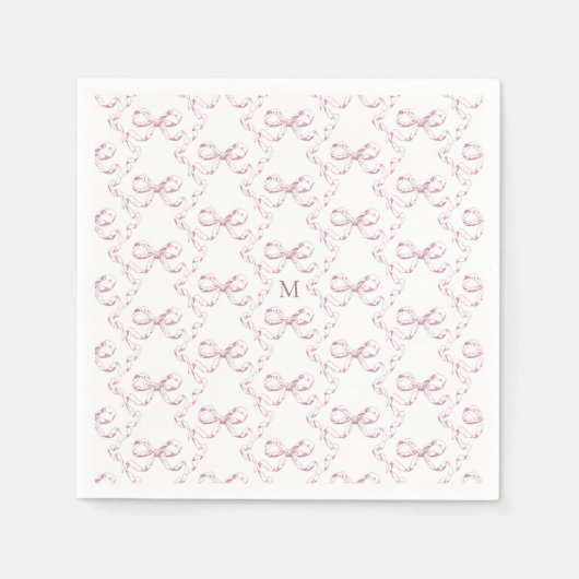 Schattige Girly Pink Bow Monogram Servet (Voorkant)