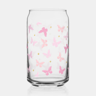 Schattige Girly Pink Butterflies Pattern Blikvorm Glas