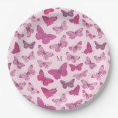 Schattige Girly Pink Butterfly Pattern Monogram Papieren Bordje (Voorkant)