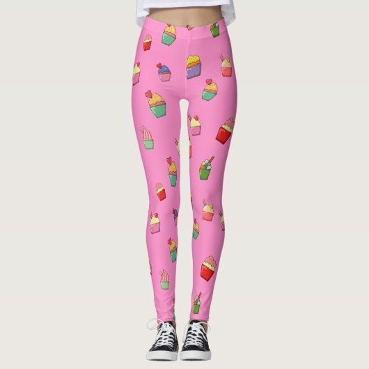 Schattige Girly Pink Cupcake Pattern Leggings (Voorkant)