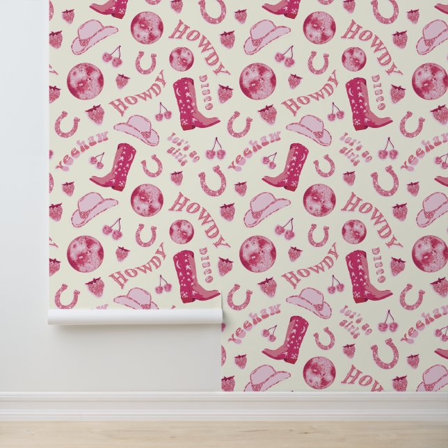 Schattige Girly Pink Disco Cowgirl Esthetisch Behang