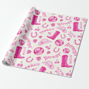 Schattige Girly Pink Disco Cowgirl Esthetisch Cadeaupapier