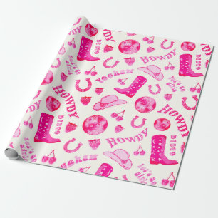 Schattige Girly Pink Disco Cowgirl Esthetisch Cadeaupapier