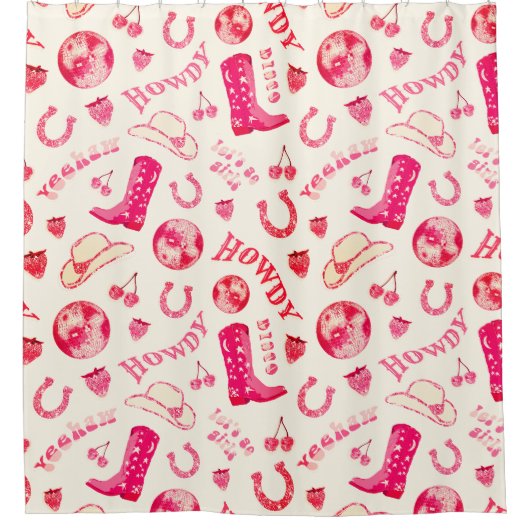 Schattige Girly Pink Disco Cowgirl Esthetisch Douchegordijn (Voorkant)