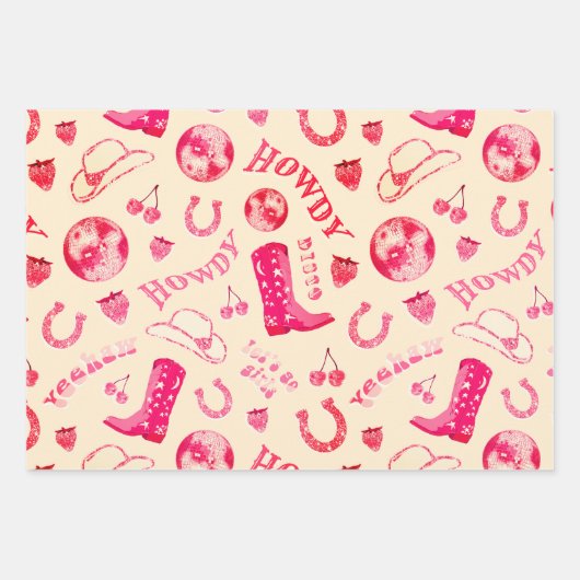 Schattige Girly Pink Disco Cowgirl Esthetisch Inpakpapier Vel (Voorkant 3)