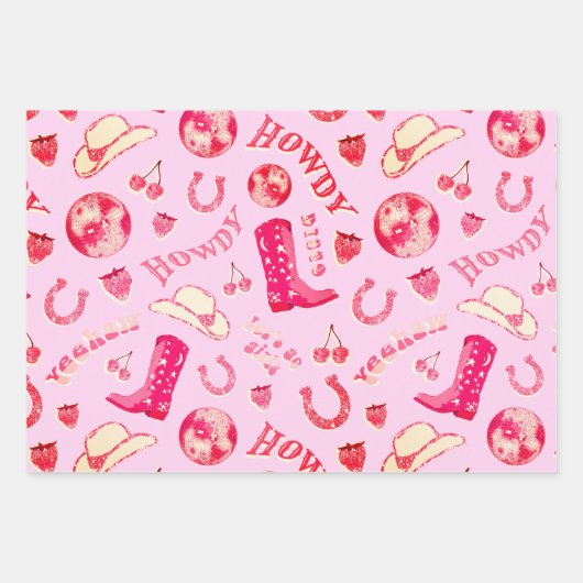 Schattige Girly Pink Disco Cowgirl Esthetisch Inpakpapier Vel (Voorkant 2)