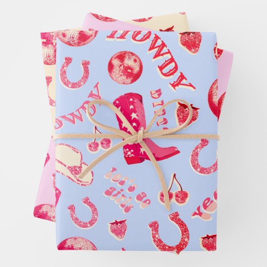 Schattige Girly Pink Disco Cowgirl Esthetisch Inpakpapier Vel (In situ)