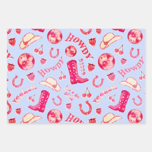 Schattige Girly Pink Disco Cowgirl Esthetisch Inpakpapier Vel (Voorkant)