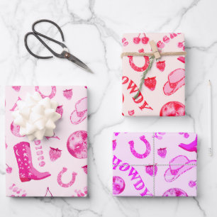 Schattige Girly Pink Disco Cowgirl Esthetisch Inpakpapier Vel