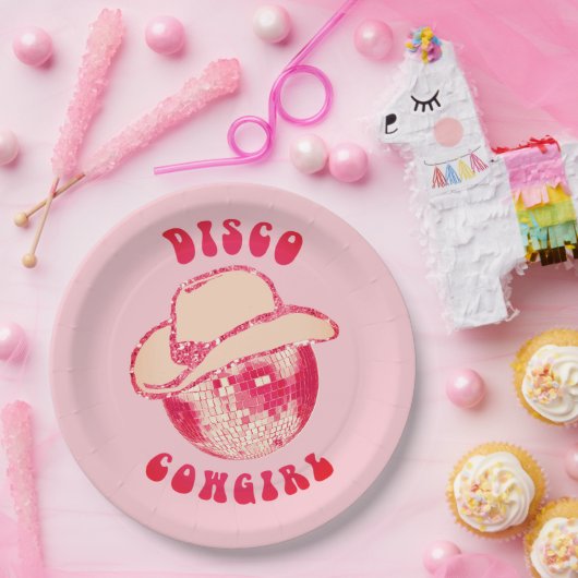Schattige Girly Pink Disco Cowgirl Glitter Papieren Bordje (Feest)