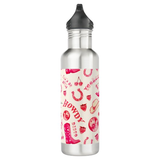 Schattige Girly Pink Disco Cowgirl Naam Monogram Waterfles (Rechts)