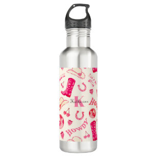 Schattige Girly Pink Disco Cowgirl Naam Monogram Waterfles