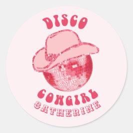 Schattige Girly Pink Disco Cowgirl Naam Ronde Sticker