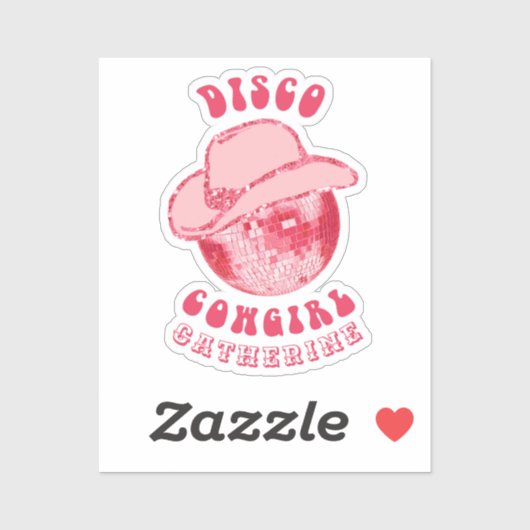 Schattige Girly Pink Disco Cowgirl Naam Sticker (Vel)