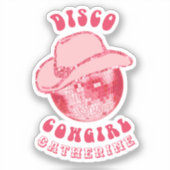 Schattige Girly Pink Disco Cowgirl Naam Sticker (Voorkant)