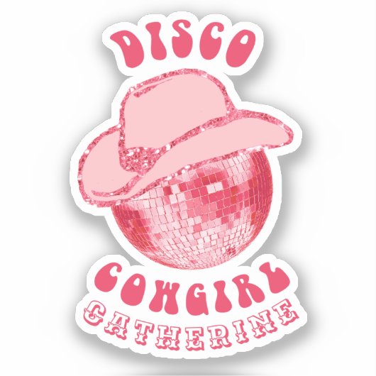Schattige Girly Pink Disco Cowgirl Naam Sticker (Voorkant)