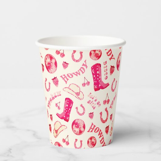 Schattige Girly Pink Disco Cowgirl Papieren Bekers (Achterkant)