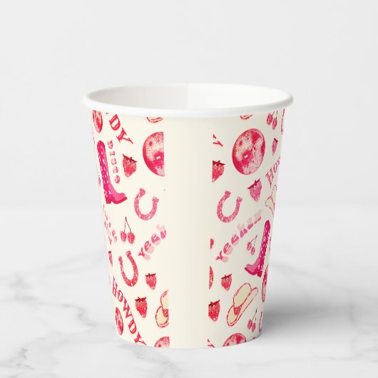 Schattige Girly Pink Disco Cowgirl Papieren Bekers (Links)
