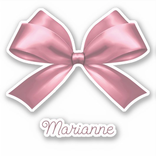 Schattige Girly Pink Esthetische Boog met Naam Sticker (Voorkant)