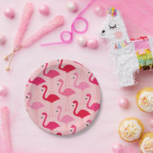 Schattige Girly Pink Flamingo patroon Papieren Bordje (Feest)
