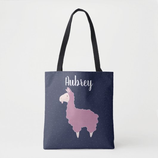 Schattige Girly Pink Fluffy Llama & Naam Tote Bag (Voorkant)