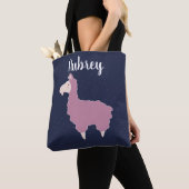 Schattige Girly Pink Fluffy Llama & Naam Tote Bag (Dichtbij)