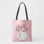 Schattige Girly Pink Ghost Gepersonaliseerde Hallo Tote Bag (Voorkant)