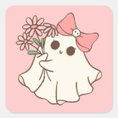 Schattige Girly Pink Ghost Halloween Vierkante Sticker (Voorkant)
