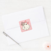 Schattige Girly Pink Ghost Halloween Vierkante Sticker (Envelop)