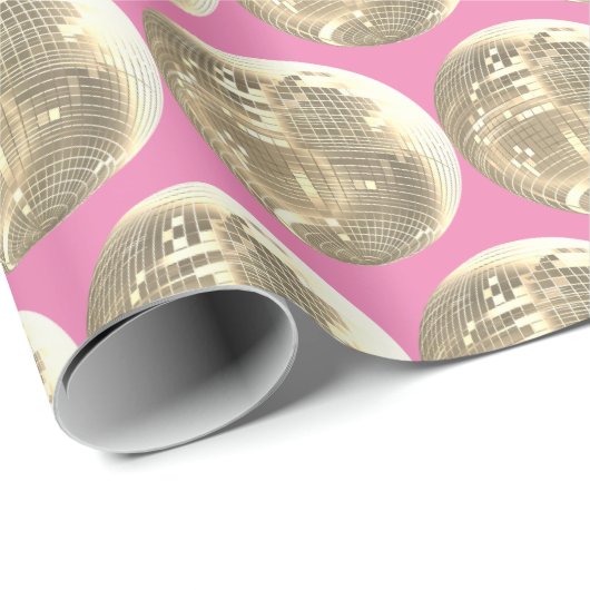Schattige Girly Pink Gold Disco Mirrorball Cadeaupapier (Rol Hoek)
