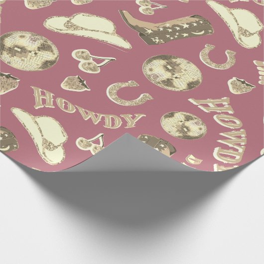Schattige Girly Pink Rose Gold Disco Cowgirl Esthe Cadeaupapier (Hoek)
