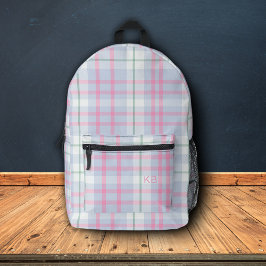 Schattige Girly Plaid Check Monogram Initialen Bedrukte Rugzak