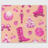 Schattige Girly Preppy Peach Roze Kerstmis Cadeaupapier (Vlak)