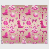 Schattige Girly Preppy Roze Kerst Roos Goud Cadeaupapier (Vlak)