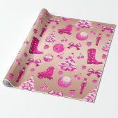 Schattige Girly Preppy Roze Kerst Roos Goud Cadeaupapier (Uitgerold)