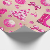 Schattige Girly Preppy Roze Kerst Roos Goud Cadeaupapier (Hoek)