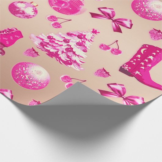 Schattige Girly Preppy Roze Kerst Roos Goud Cadeaupapier (Hoek)