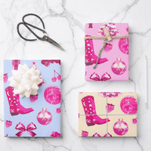 Schattige Girly Preppy Roze Kerstblauw Beige Inpakpapier Vel