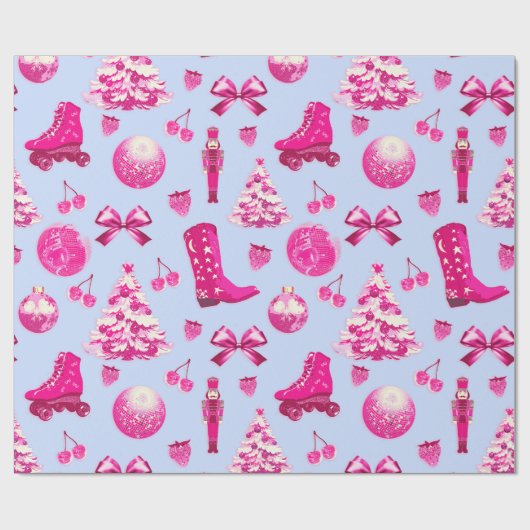 Schattige Girly Preppy Roze Kerstmis Cadeaupapier (Vlak)